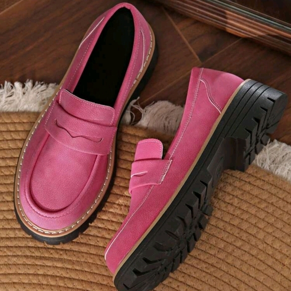 Women's Pink Suede Lug-Soled Loafers - Picture 3 of 3